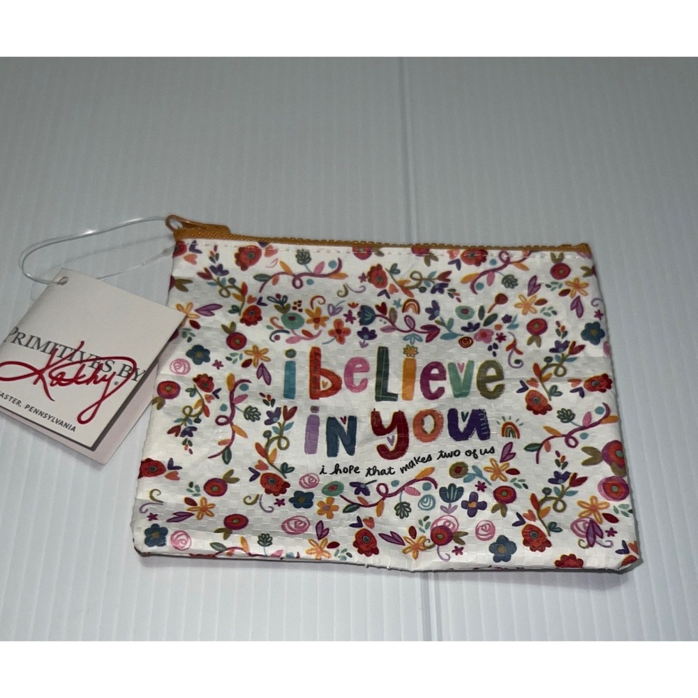 Primitives by Kathy I Believe In You Floral Zipper Pouch Eliza Todd 111551 NWT